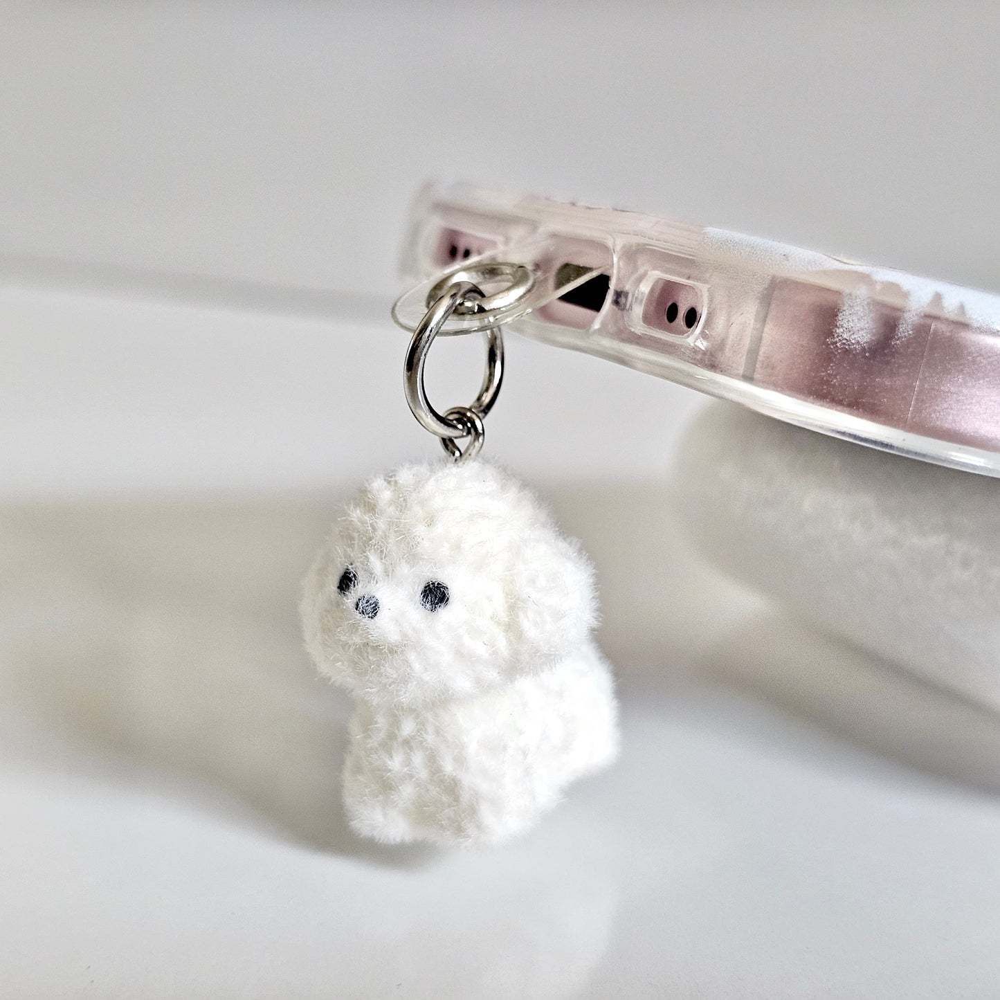 Aesthetic Puppy Phone Case with Plush Hanging Charm