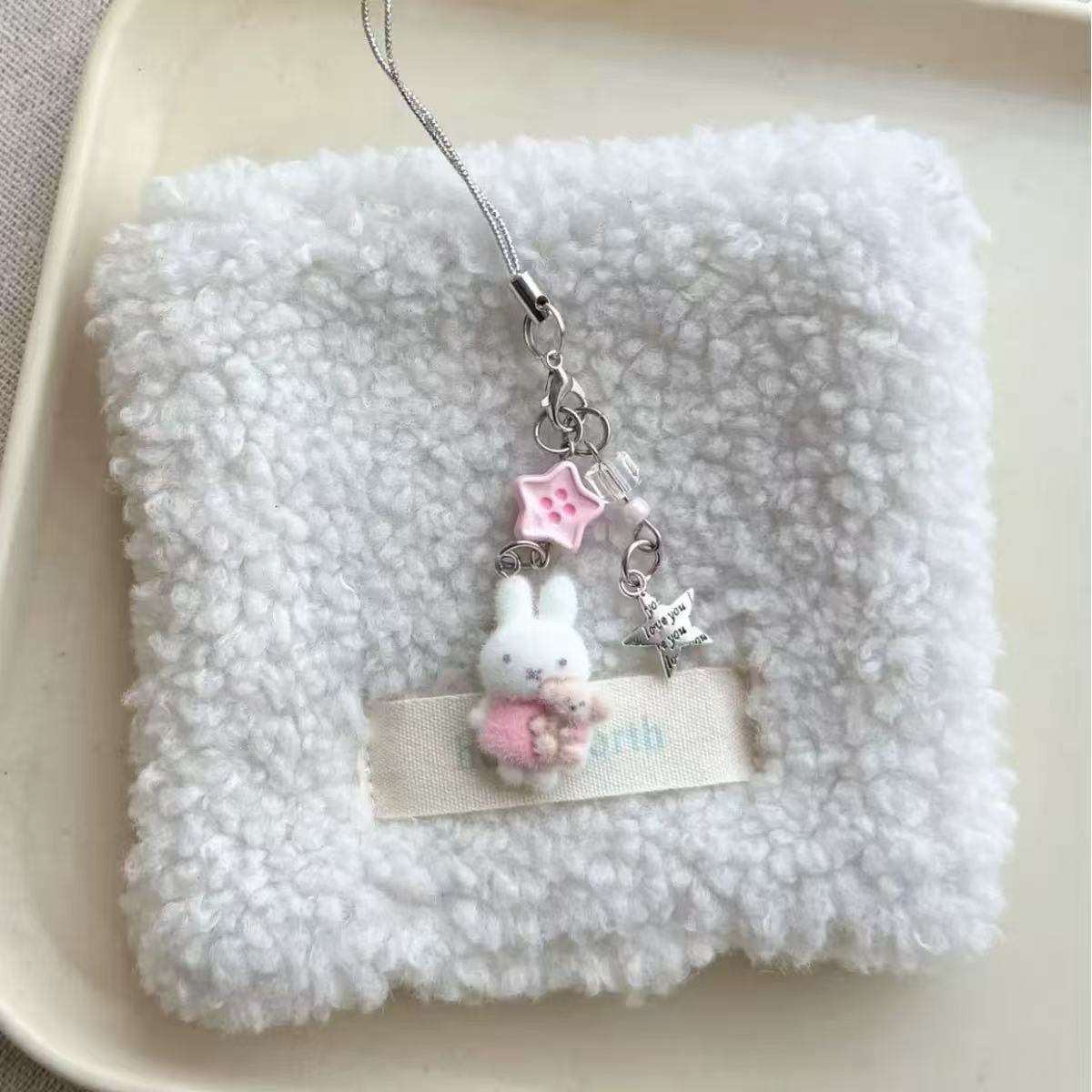 Pink Ribbon Bunny Wishes Phone Charm