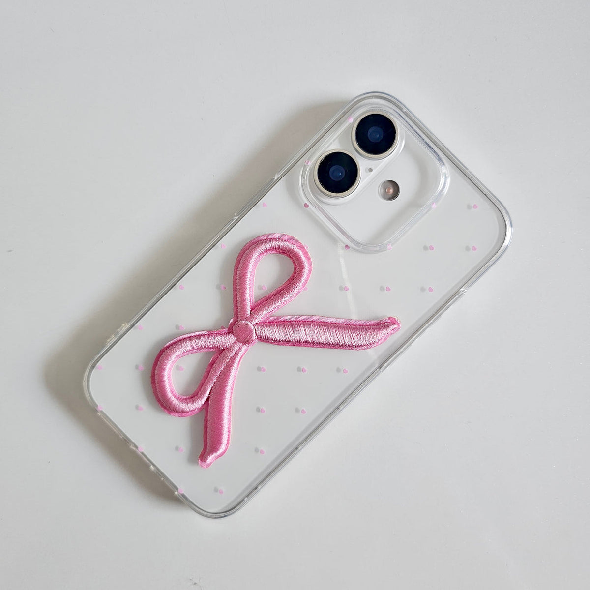 Pink Embroidered Bow Sticker For Phone Case