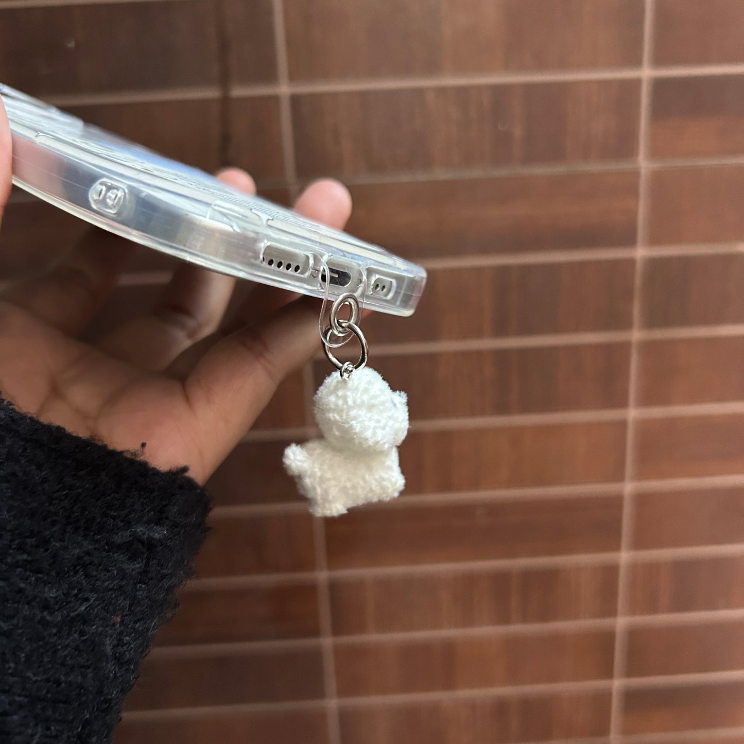 Cute Puppy Phone Case with Plush Hanging Charm