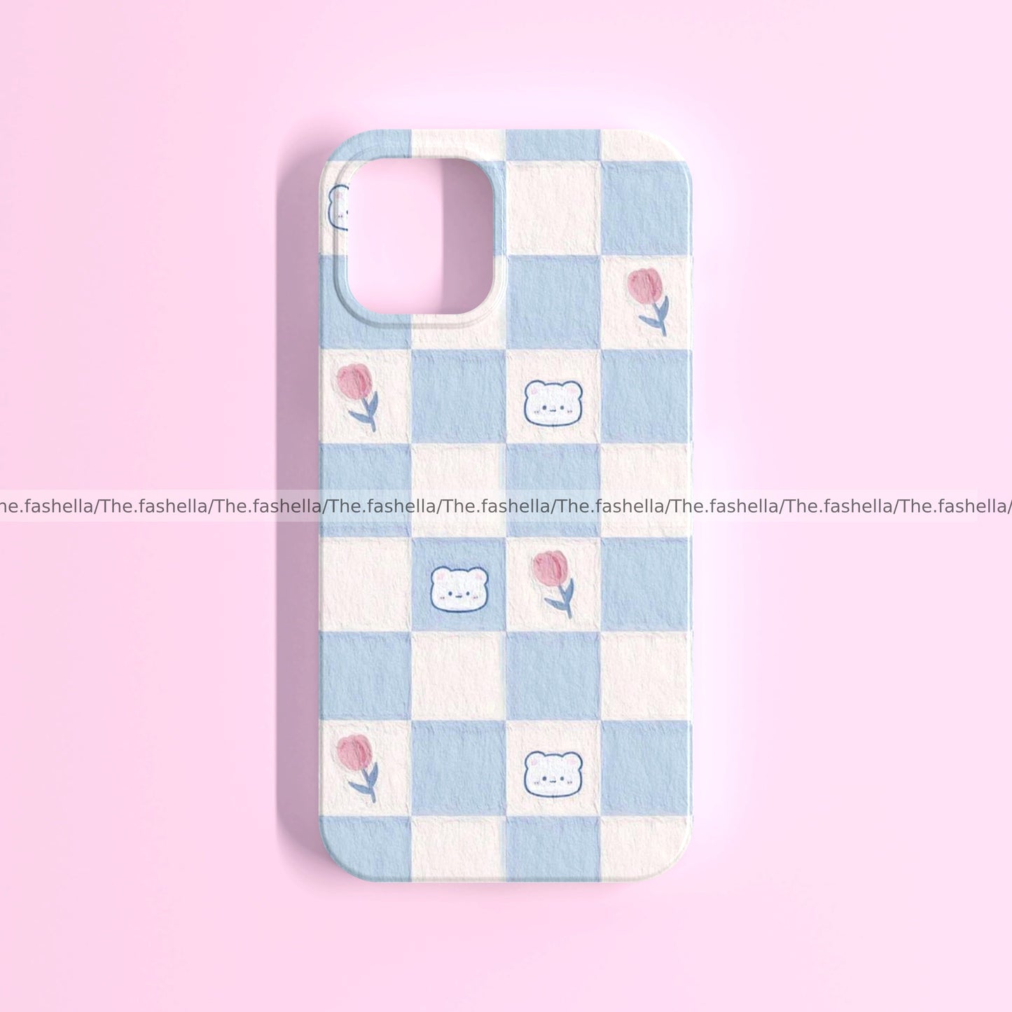 Aesthetic blue checks with bunny case