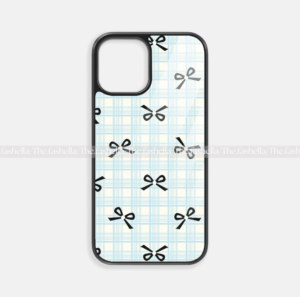 Pretty blue gingham aesthetic bowpremium glossy phone case