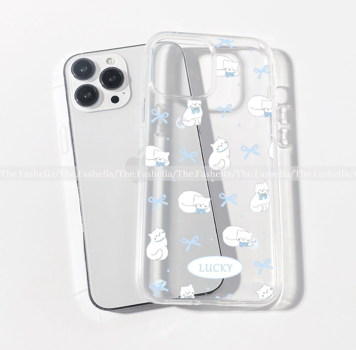 Aesthetic bow Blue phone case with cats