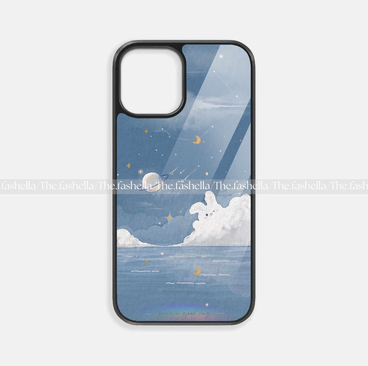 Pretty moon & cloud blue aesthetic premium glossy phone case