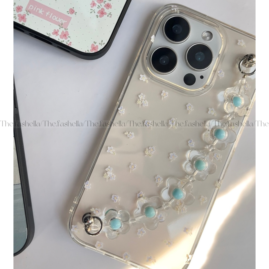 Prettiest blue floral chain phone case