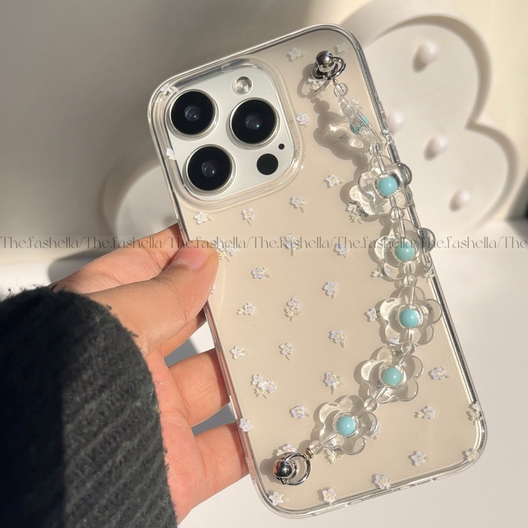 Prettiest blue floral chain phone case