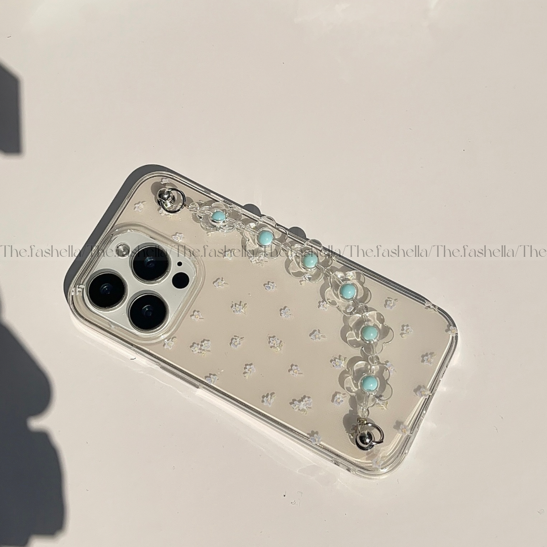 Prettiest blue floral chain phone case