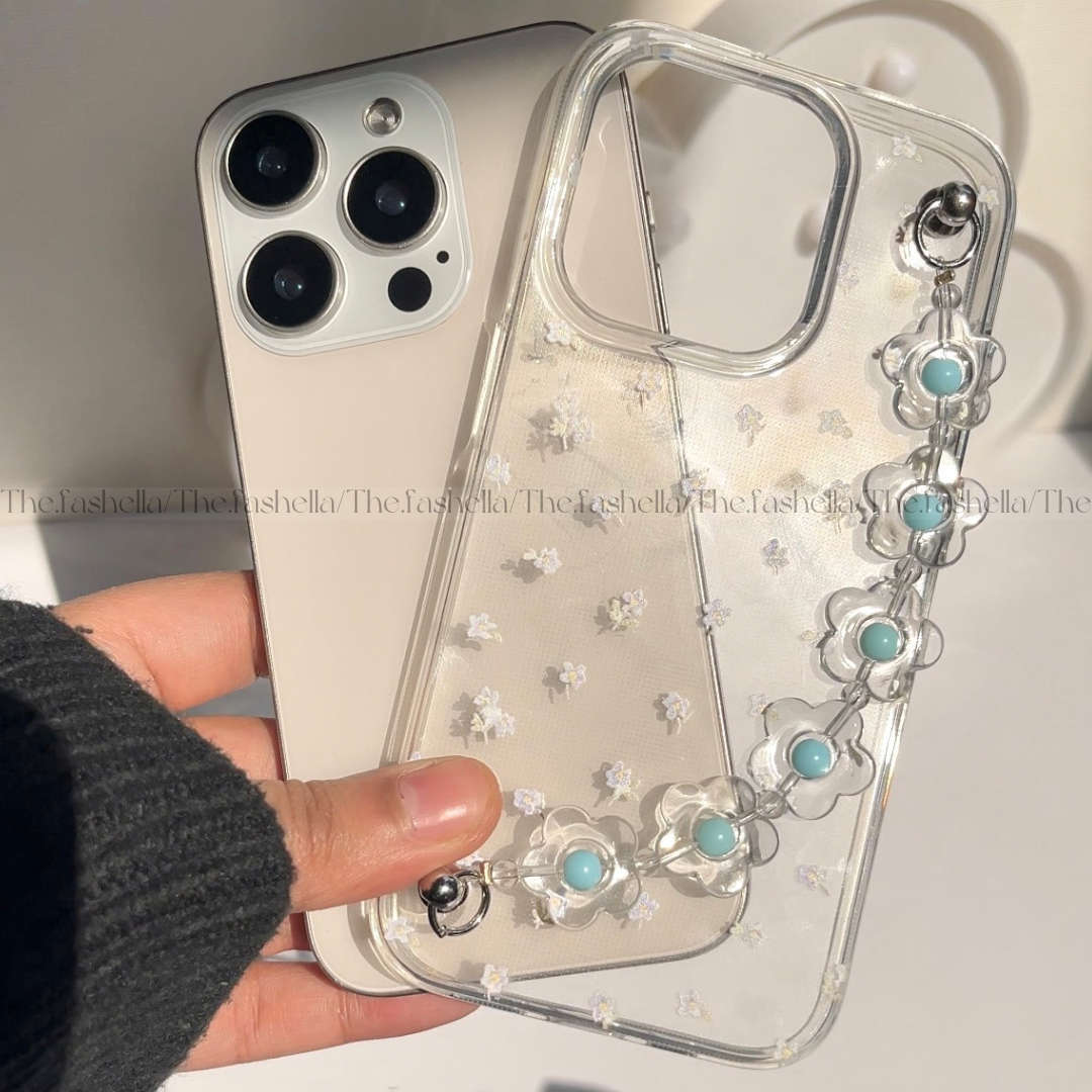 Prettiest blue floral chain phone case