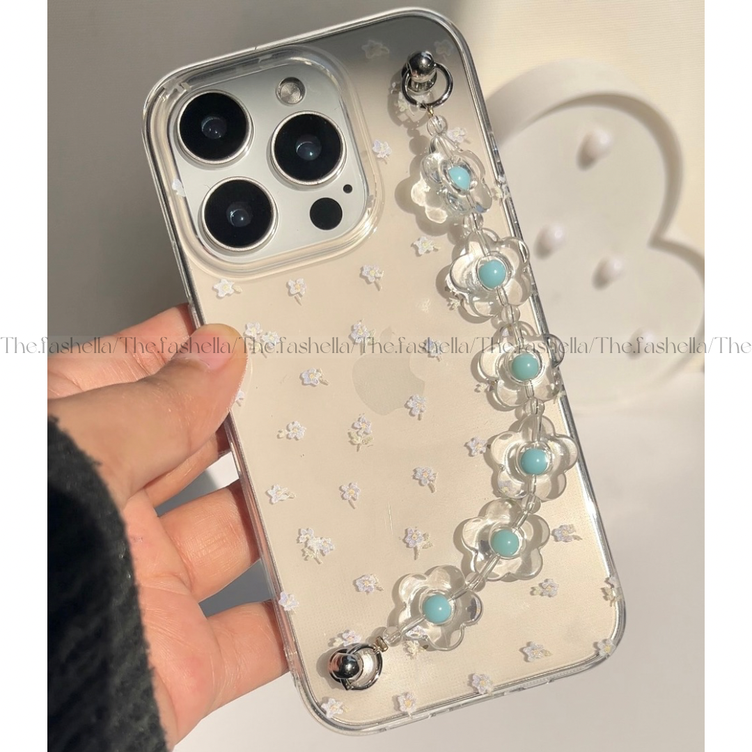 Prettiest blue floral chain phone case