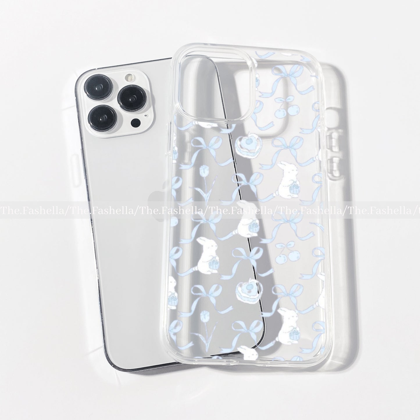 Pretty blue bow & bunny clear phone cover
