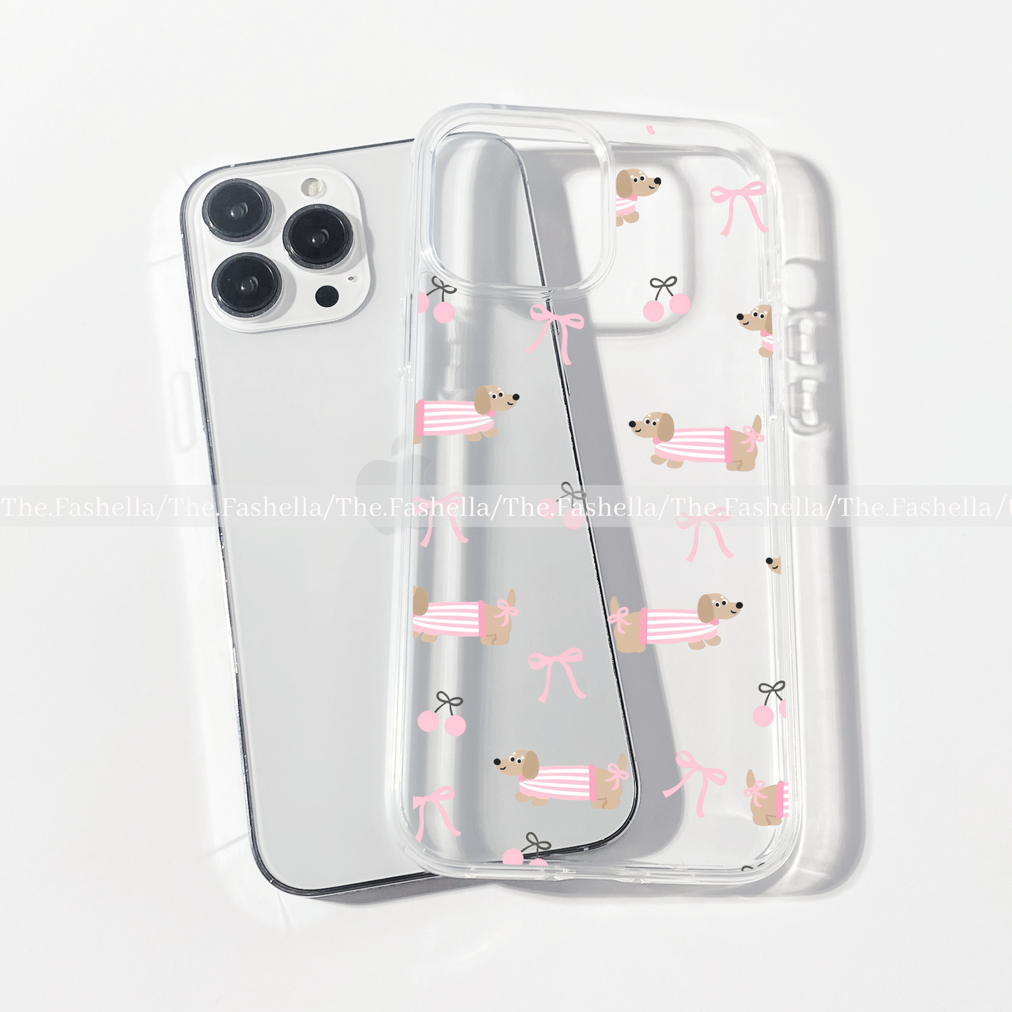 Aesthetic pink bow and dog clear case