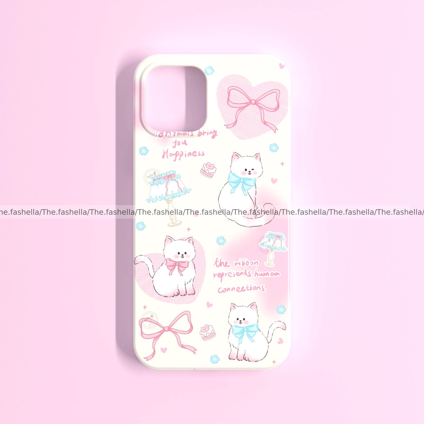 Aesthetic pink cat and bows cute phone cover