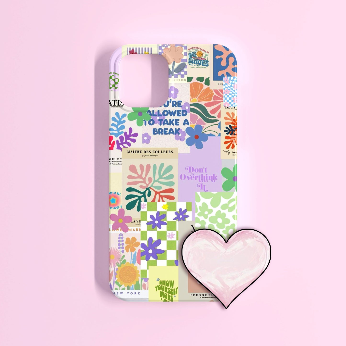 Versatile aesthetic phone case with heart phone holder