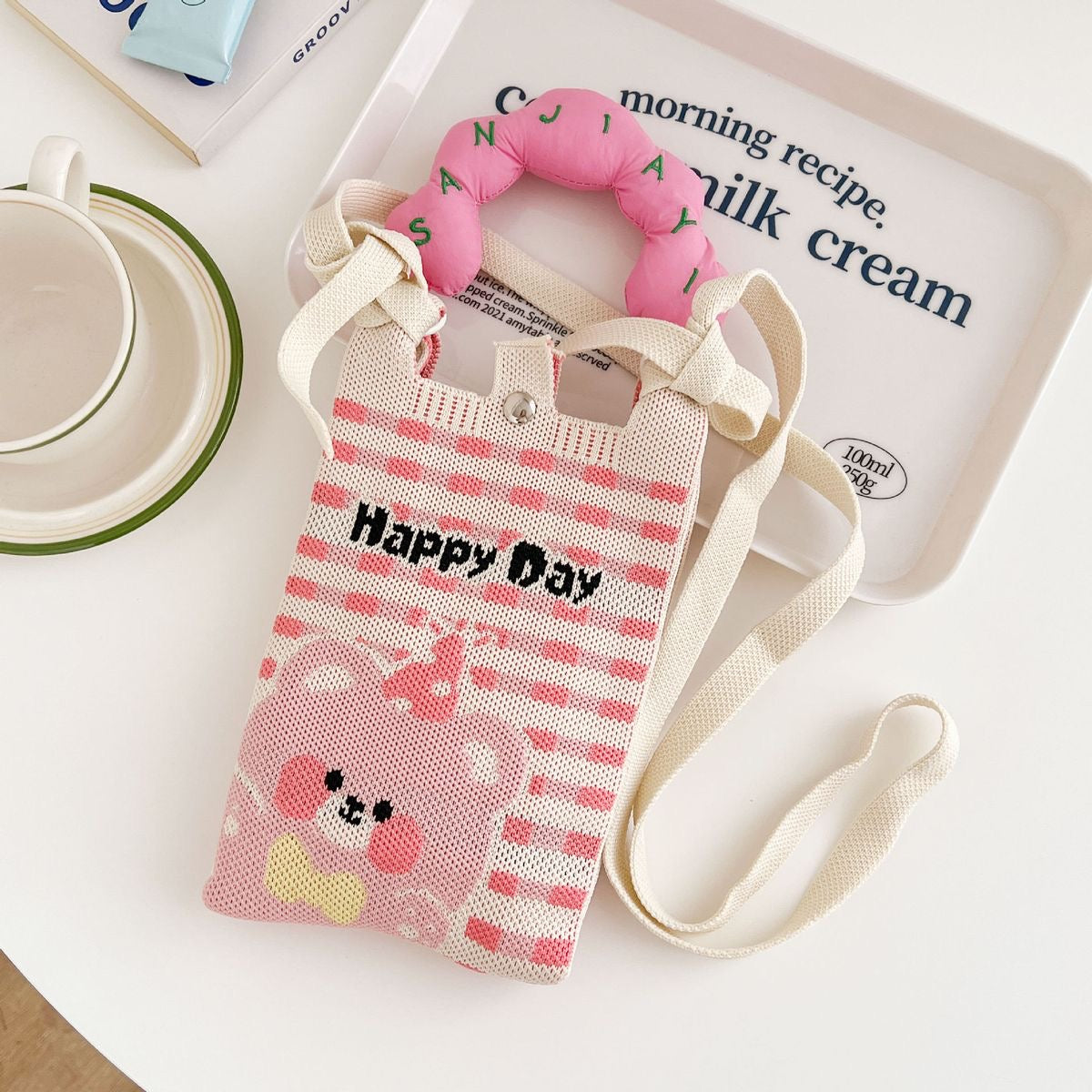 Premium Knitted Mobile Sling Bag teddy