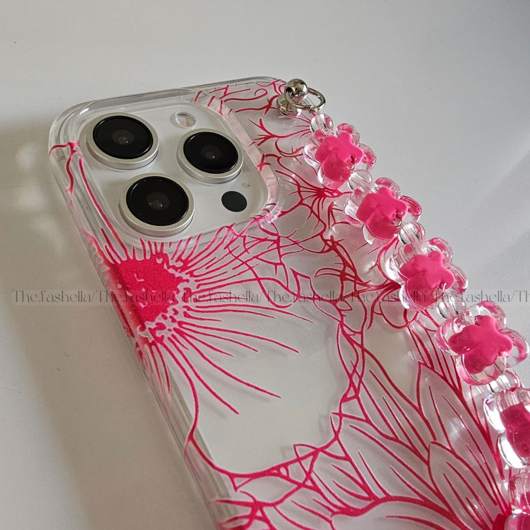 Aesthetic hot pink chain butterfly chain phone case