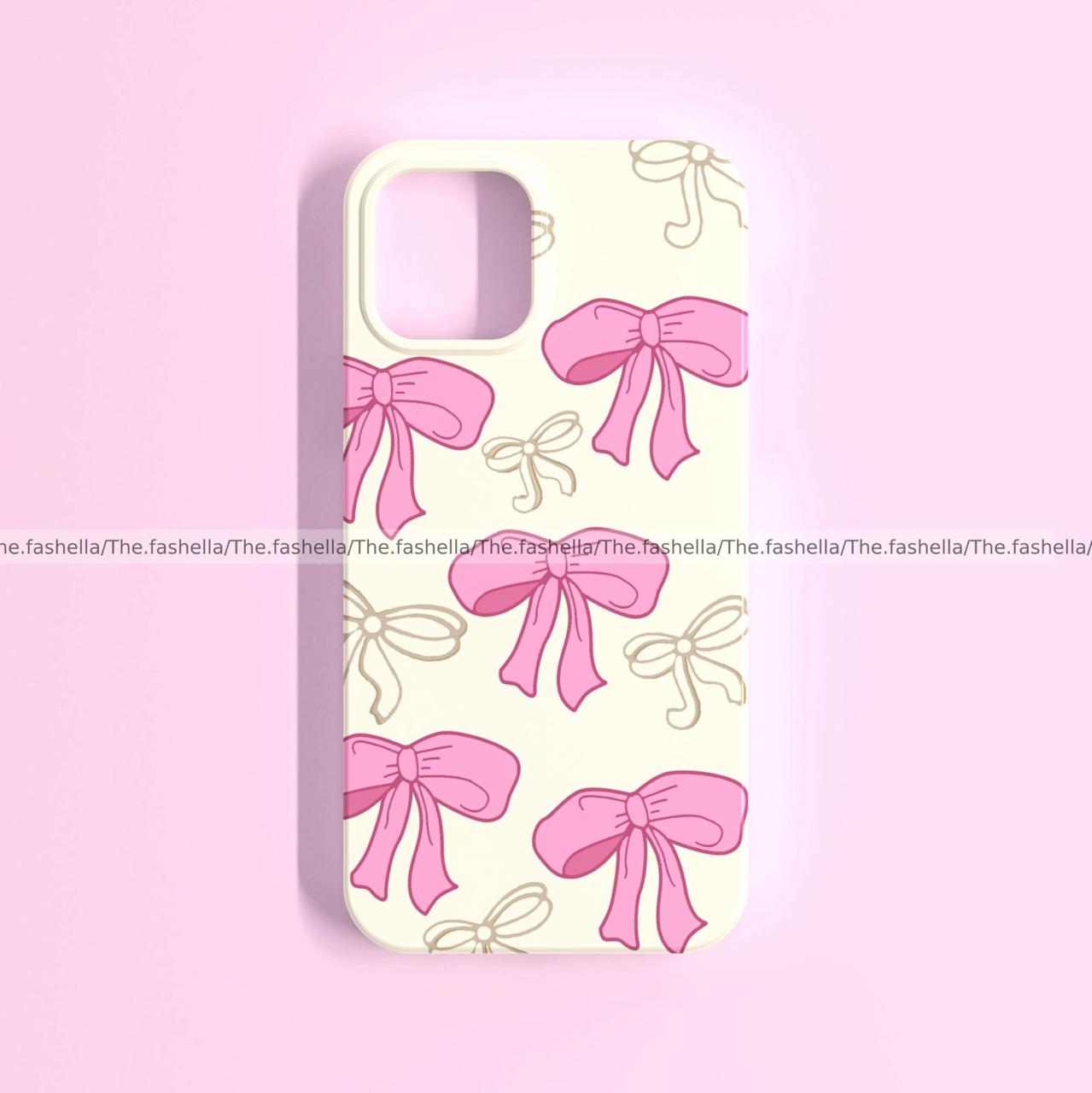Beige pink bow cute case