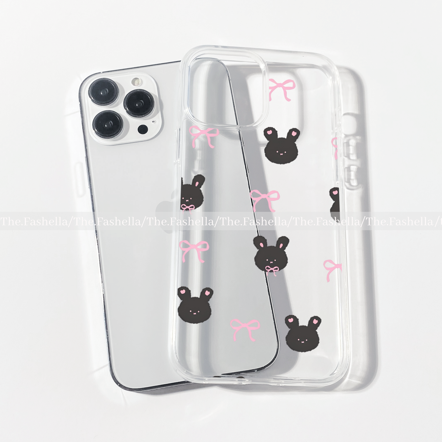 Pretty black bunny with pink bows aesthetic clear phone case