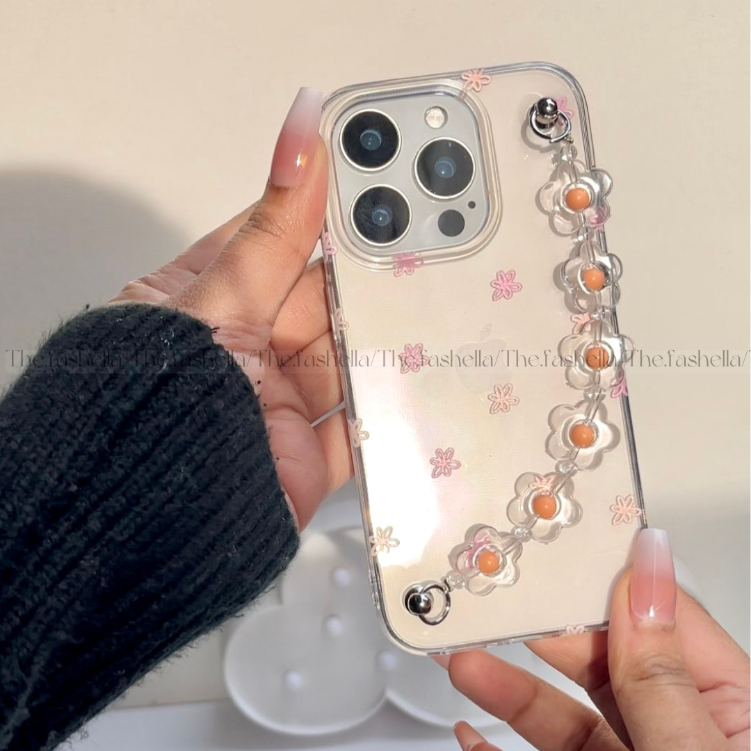 Aesthetic Peach &Pink Floral Chain Phone Case