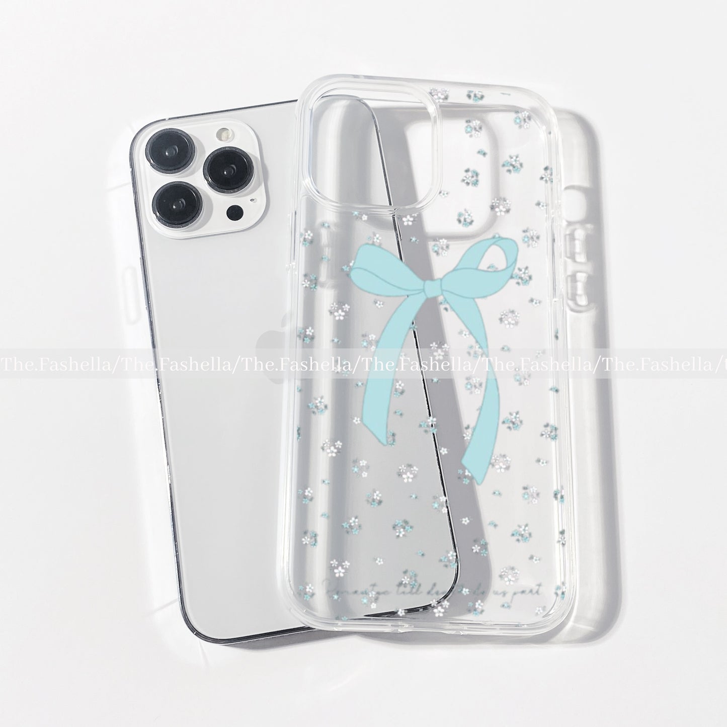 Aesthetic blue bow floral clear case