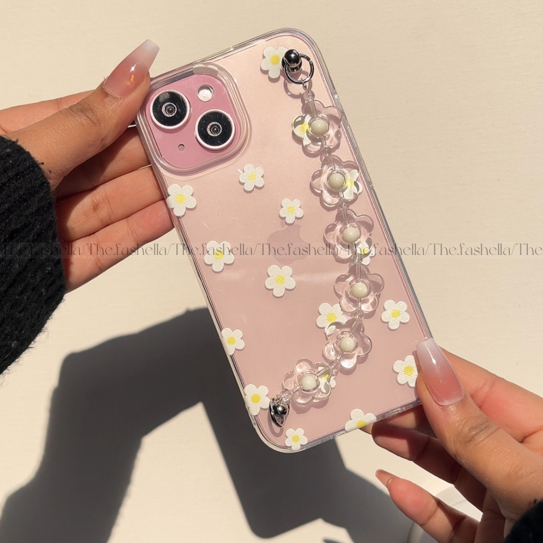 Aesthetic White Floral Chain Phone Case