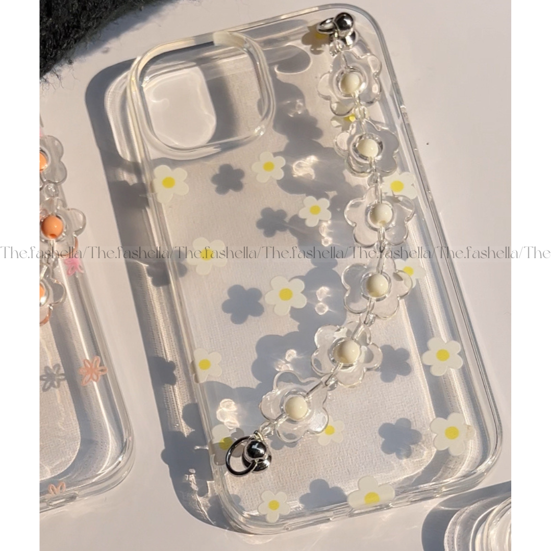 Aesthetic White Floral Chain Phone Case