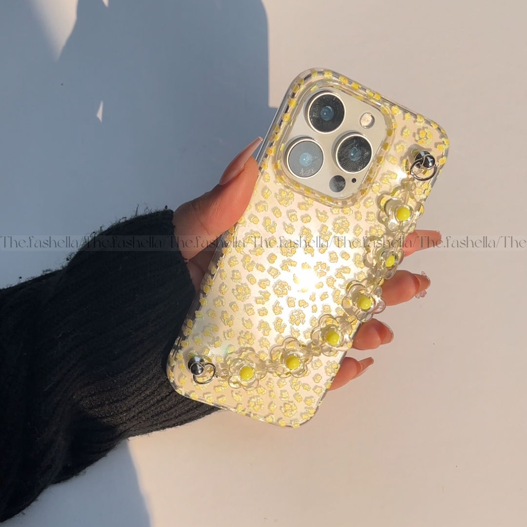Aesthetic yellow pretty chain phone case