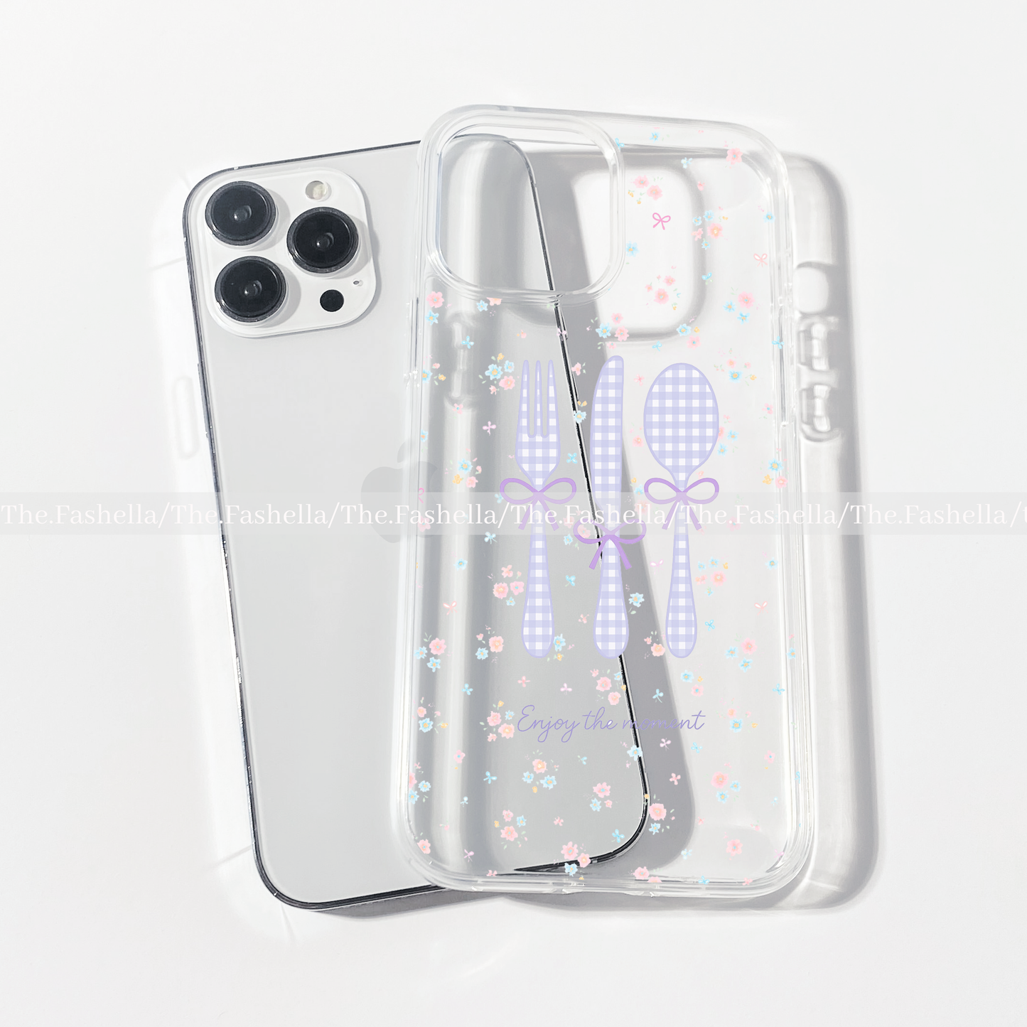 Elegant lilac bow and gingham clear case
