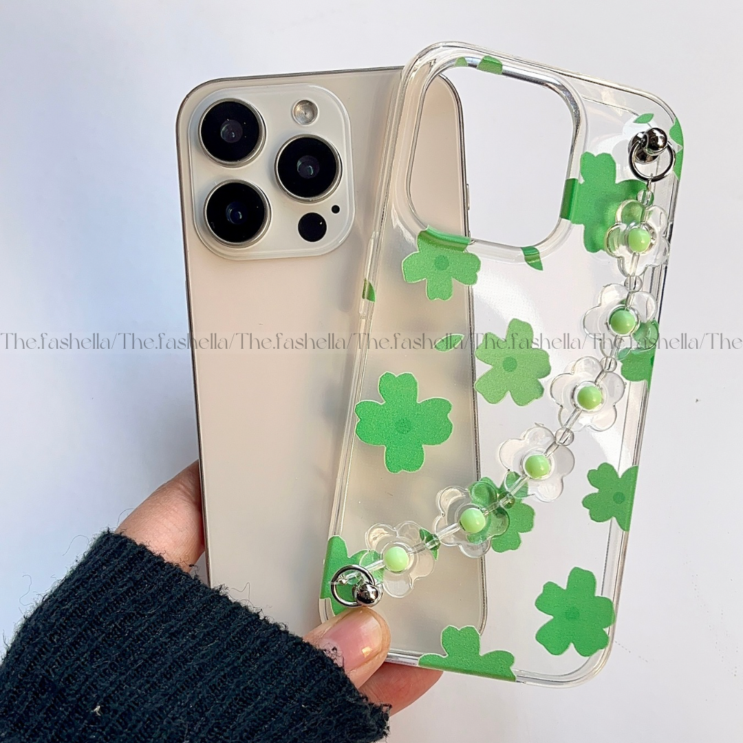 Pretty green aesthtic leaves chain phone case