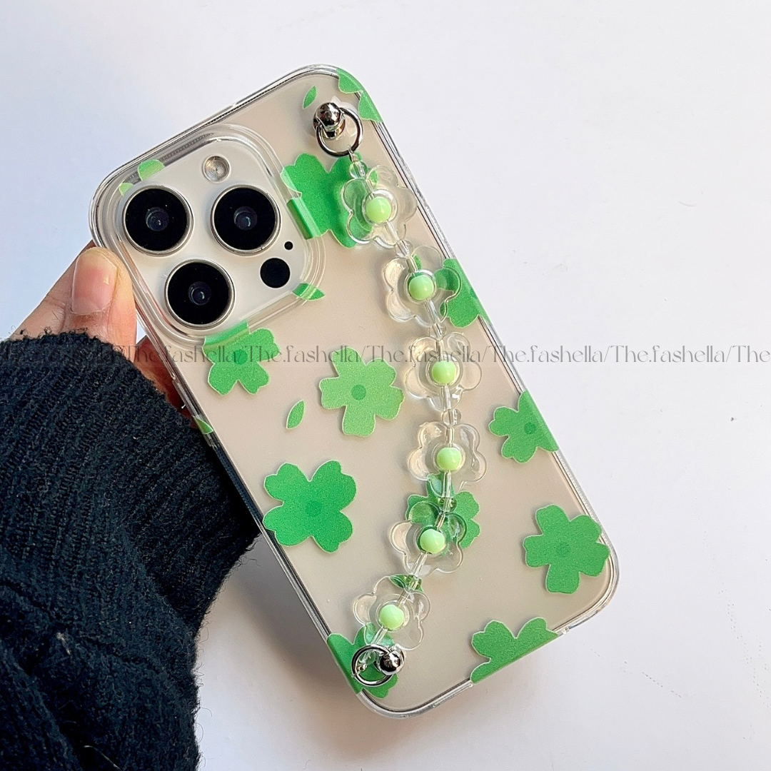 Pretty green aesthtic leaves chain phone case
