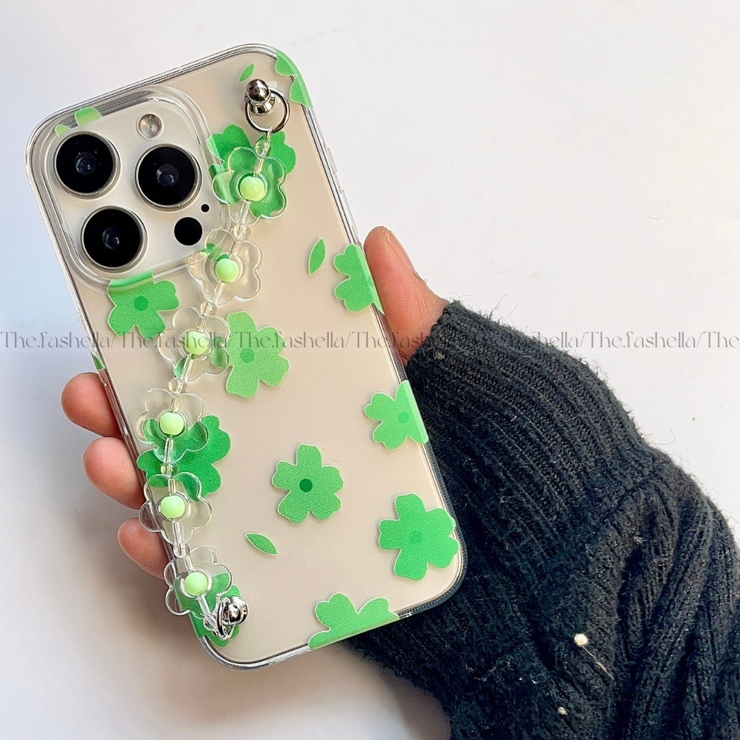 Pretty green aesthtic leaves chain phone case