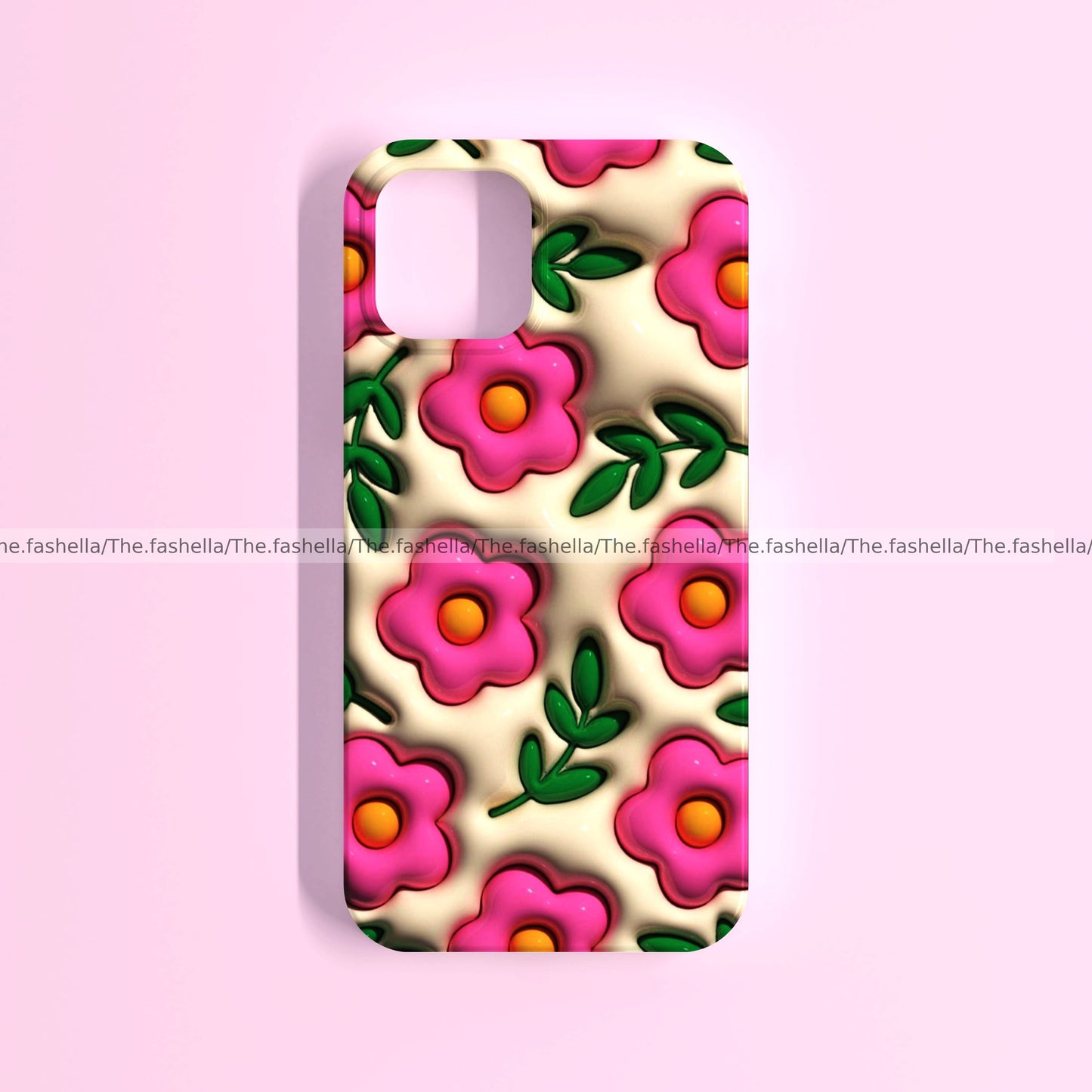 Aesthetic pink flowers and green leaves case