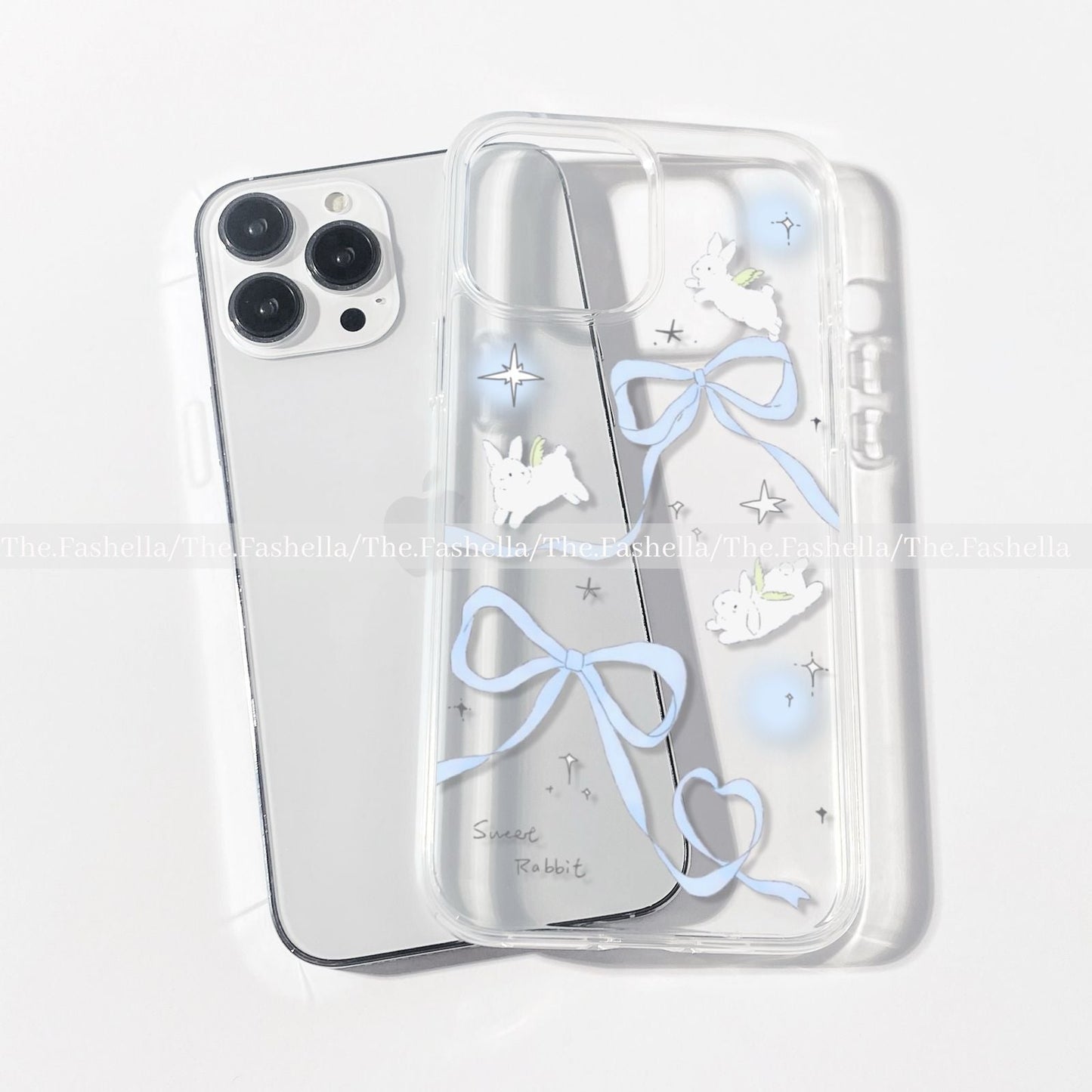Aesthetic bunny blue bow clear case