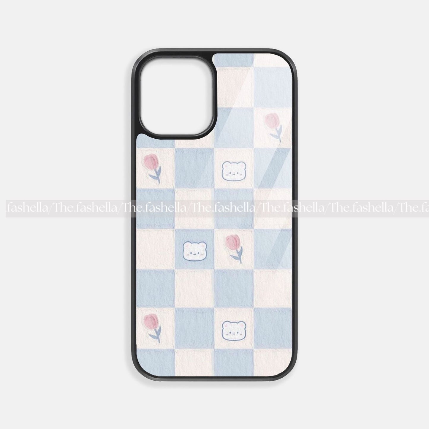 Aesthetic blue checks bunny premium glossy phone case