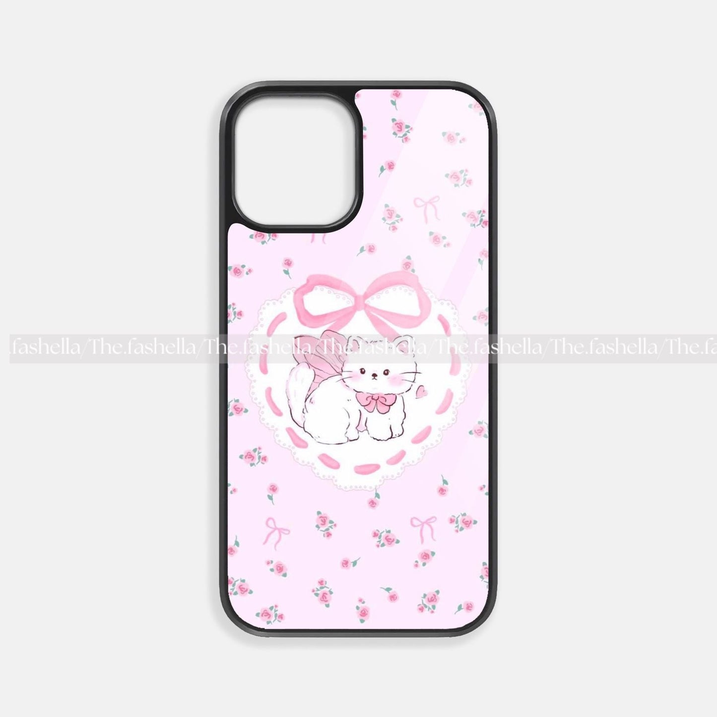 Aesthetic pink cat bow premium glossy phone case