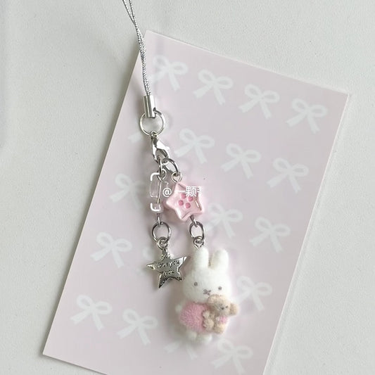 Pink Ribbon Bunny Wishes Phone Charm
