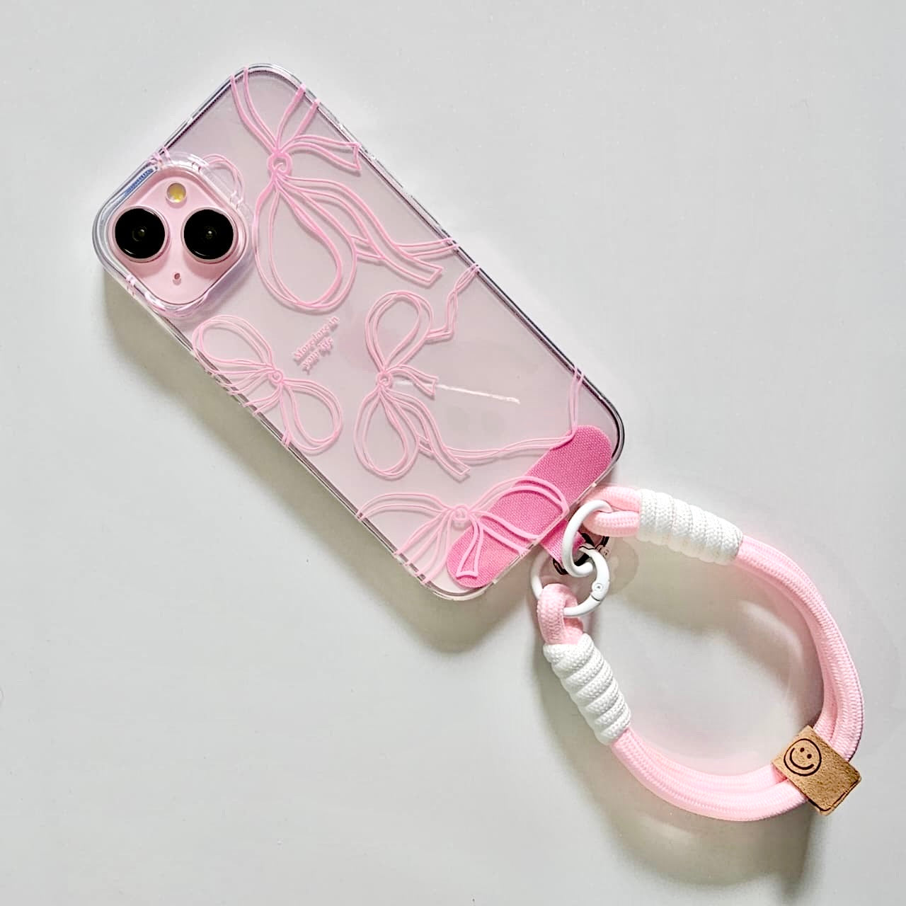 Blush Bow Charm Phone Case with Pink Wrist Strap