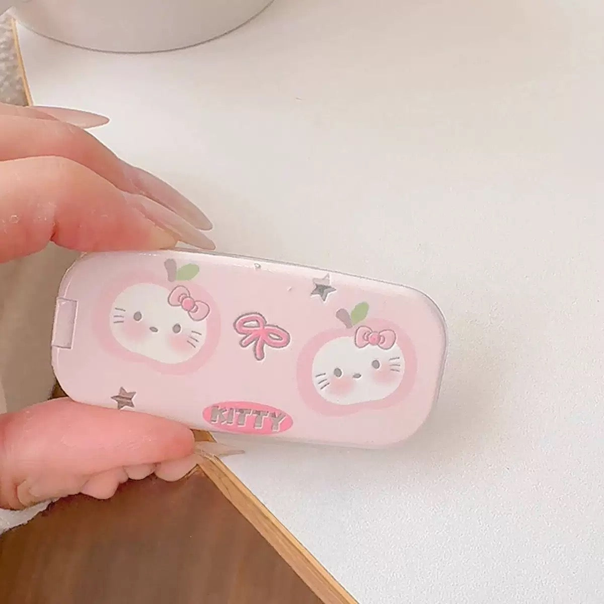 Cute Pink Sticker Mirror Stand For Phone Case
