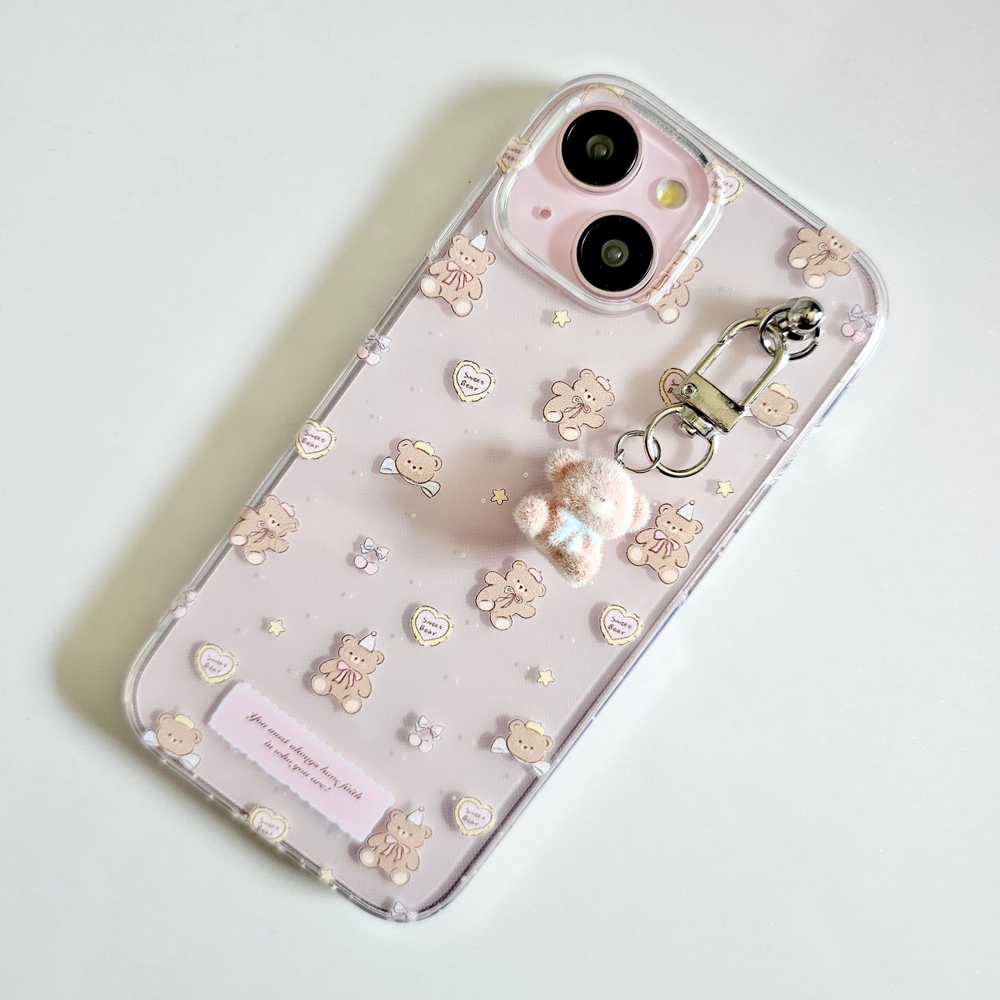 Cute Teddy Bear Phone Case with Plush Hanging Charm