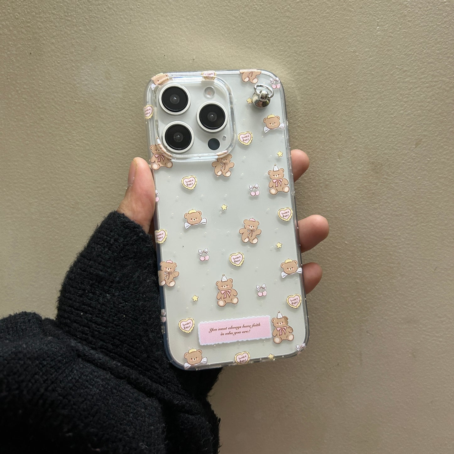 Cute Teddy Bear Phone Case with Plush Hanging Charm