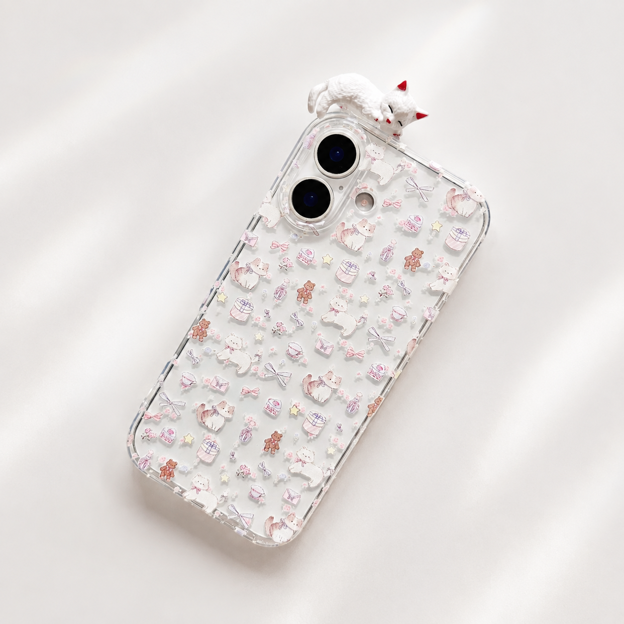 Pastel Kawaii Cat Case With Cute Cat Topper