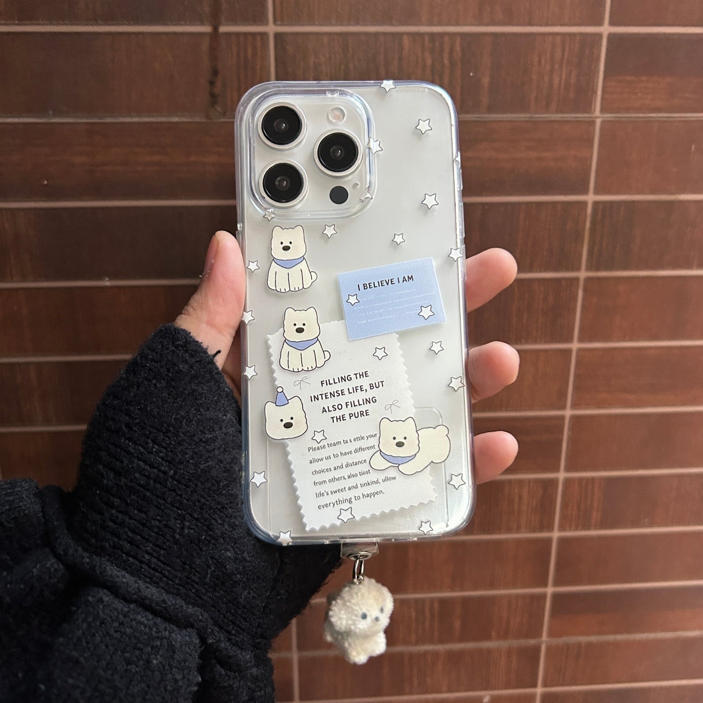 Cute Puppy Phone Case with Plush Hanging Charm