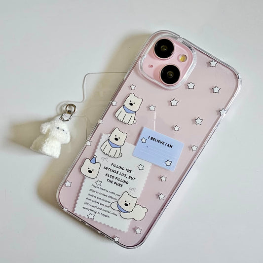 Cute Puppy Phone Case with Plush Hanging Charm