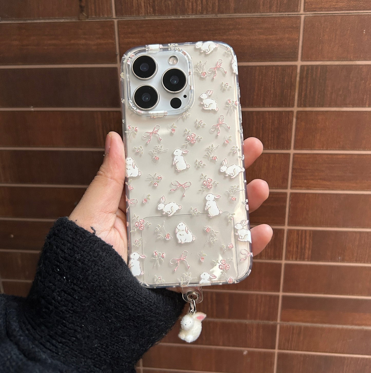 Milk Tea Bunny Case With Hanging Bunny