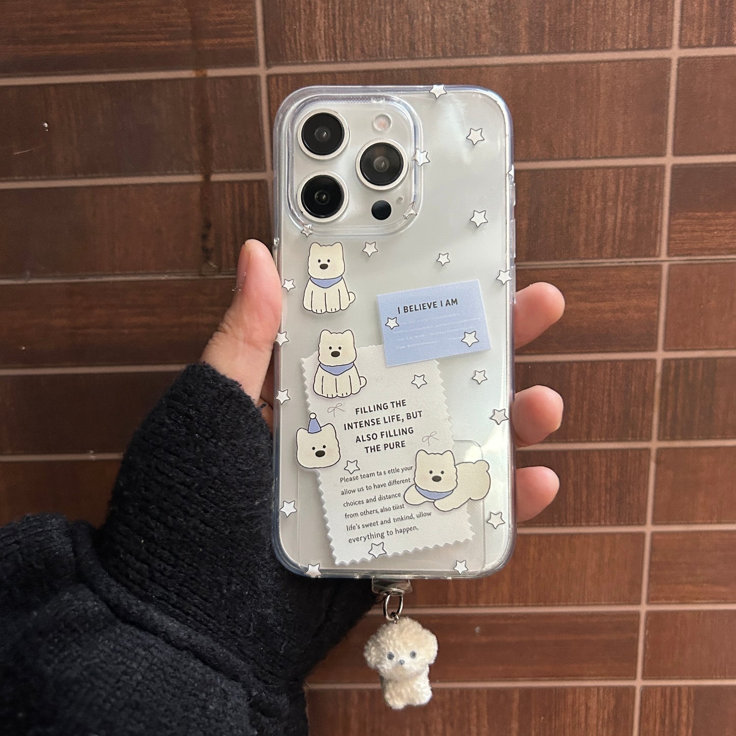 Cute Puppy Phone Case with Plush Hanging Charm