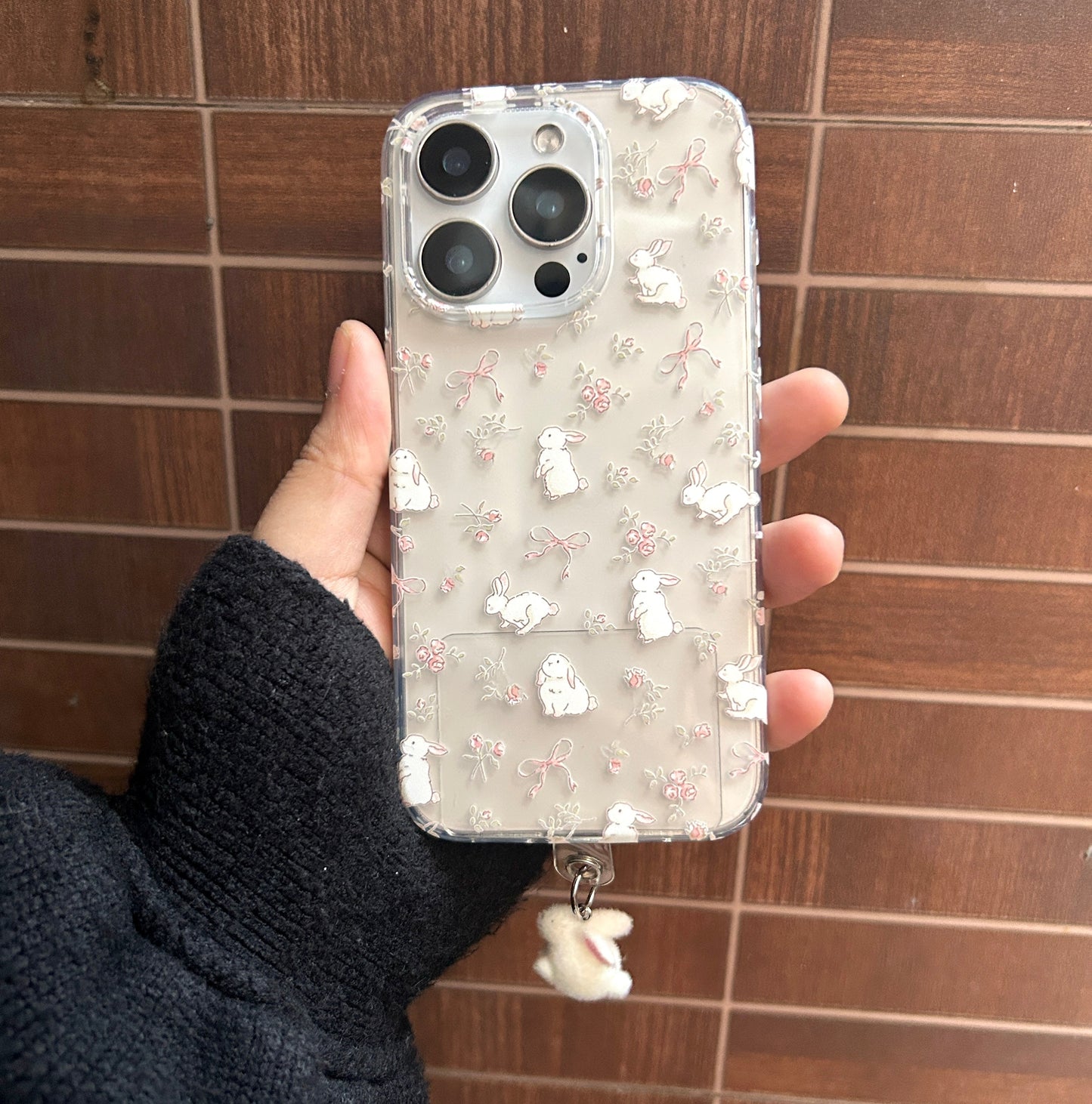 Milk Tea Bunny Case With Hanging Bunny