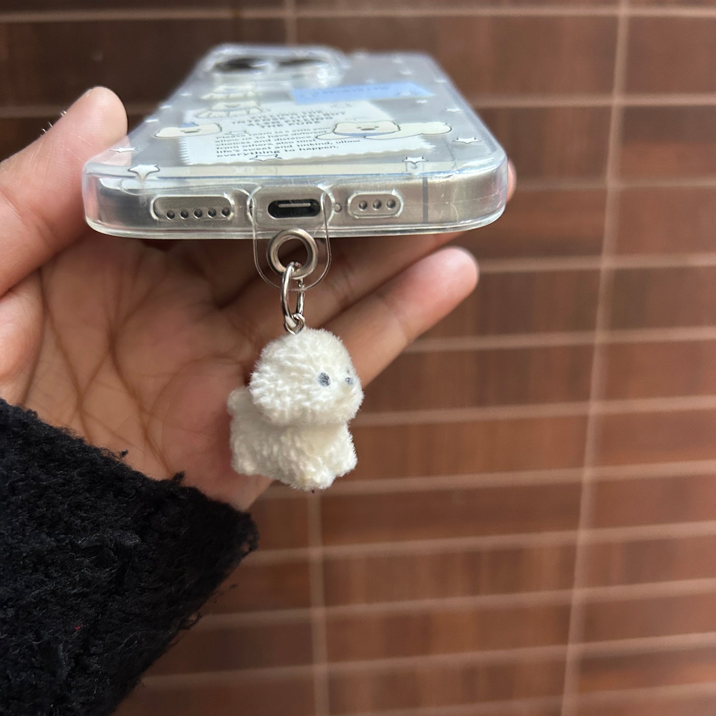 Cute Puppy Phone Case with Plush Hanging Charm