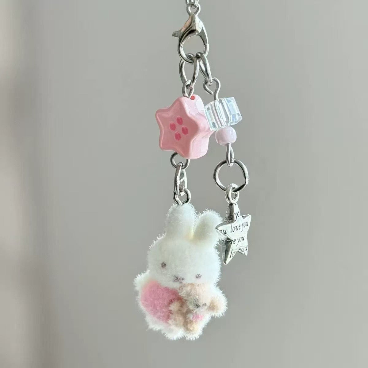 Pink Ribbon Bunny Wishes Phone Charm