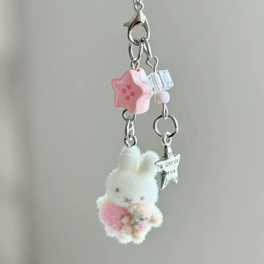 Pink Ribbon Bunny Wishes Phone Charm
