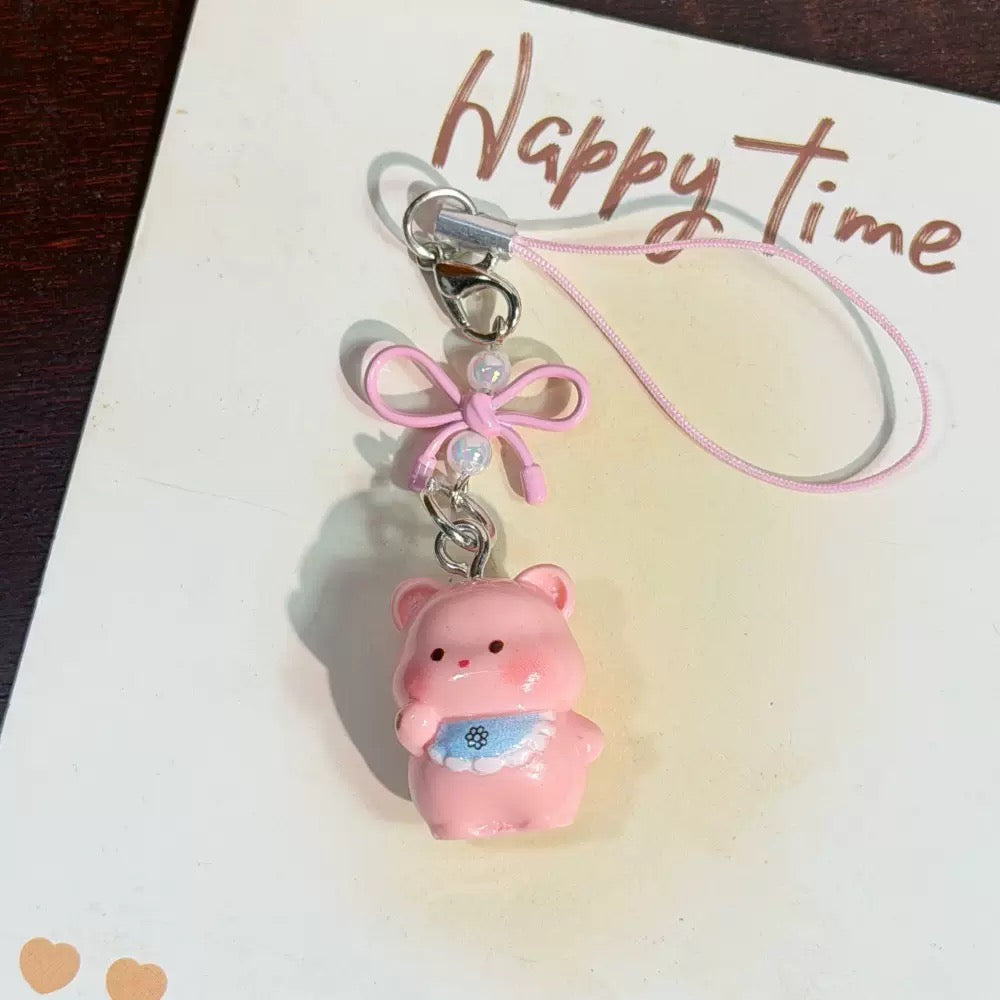 Cute Little Teddy Pink Bow Phone Charm