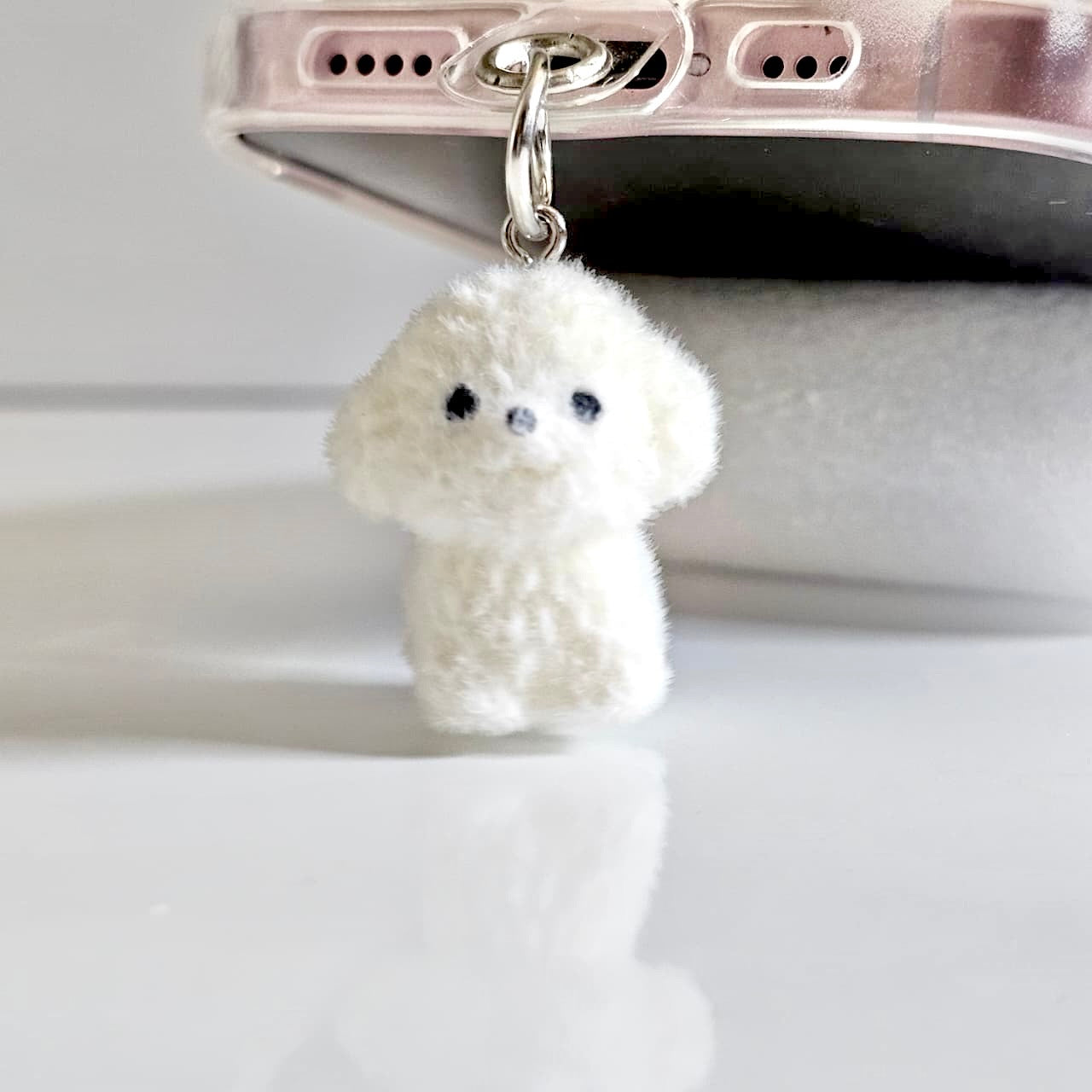 Aesthetic Puppy Phone Case with Plush Hanging Charm